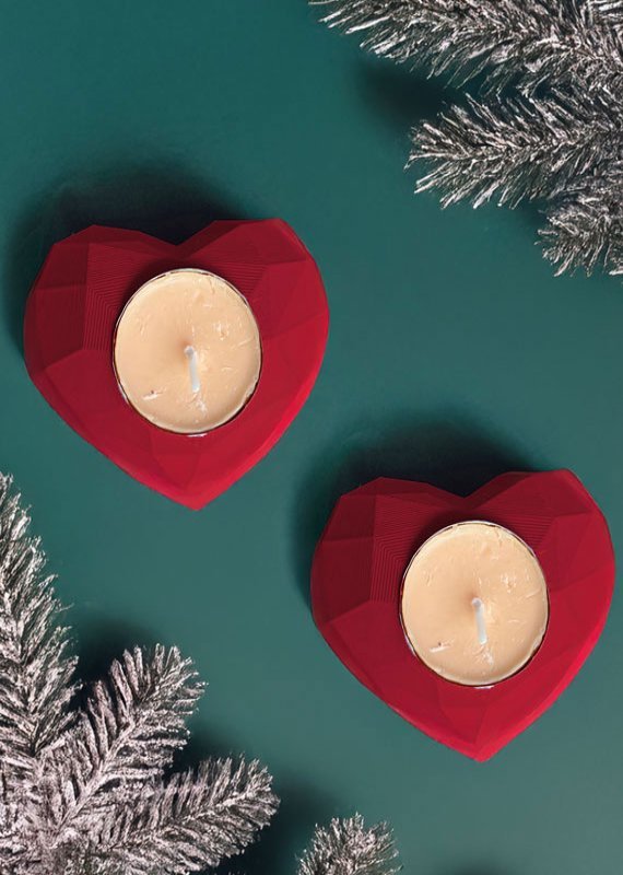 İkili Kalp Mumluk Seti - 3D Garajı