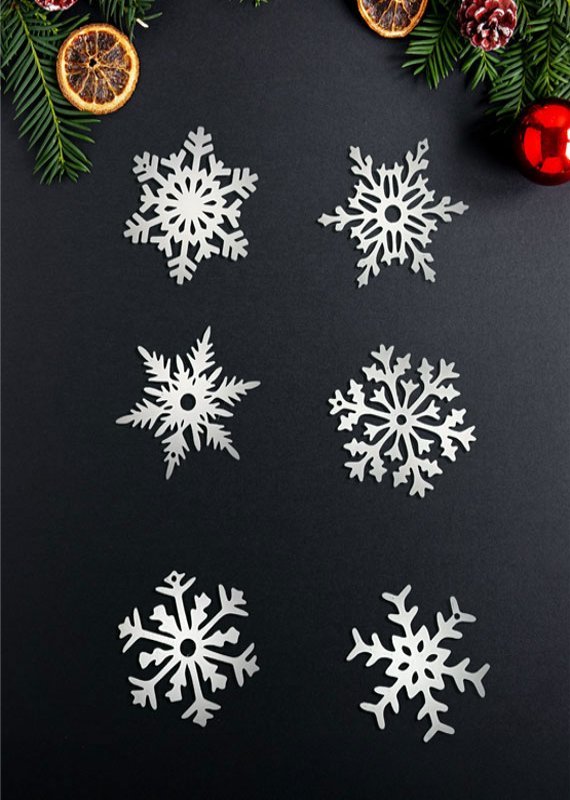 6'lı Yılbaşı Ağaç Süsü - Kar Taneleri - 3D Garajı